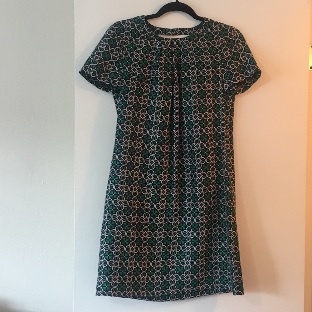 Jcrew silk navy pink green shift dress
